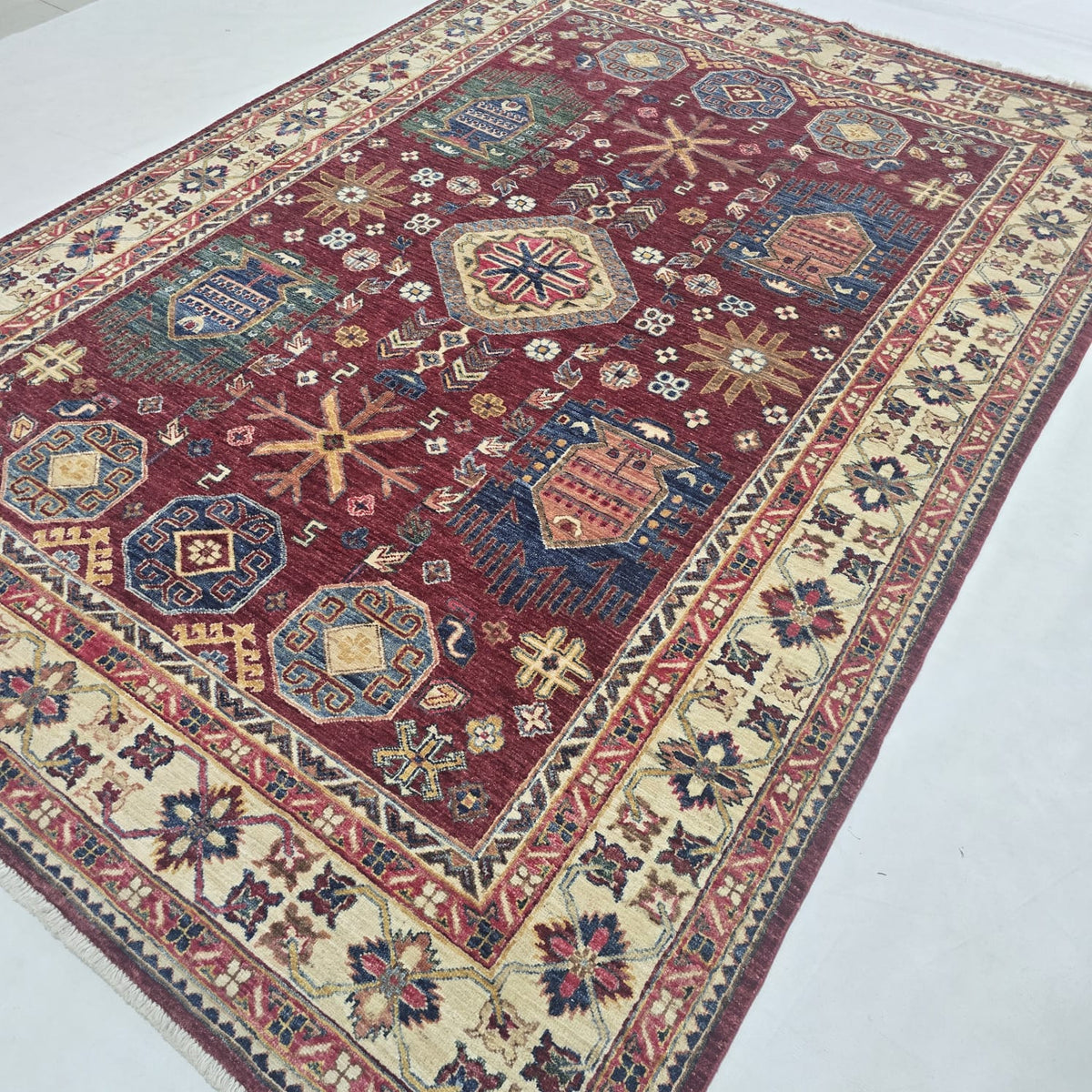 5.5x8 Red Heriz Floral Area Rug | Handmade Wool & Cotton Rug