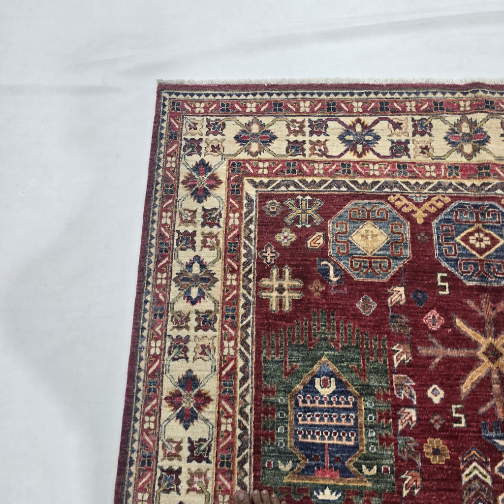 5.5x8 Red Heriz Floral Area Rug | Handmade Wool & Cotton Rug