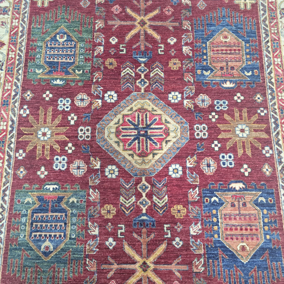 5.5x8 Red Heriz Floral Area Rug | Handmade Wool & Cotton Rug