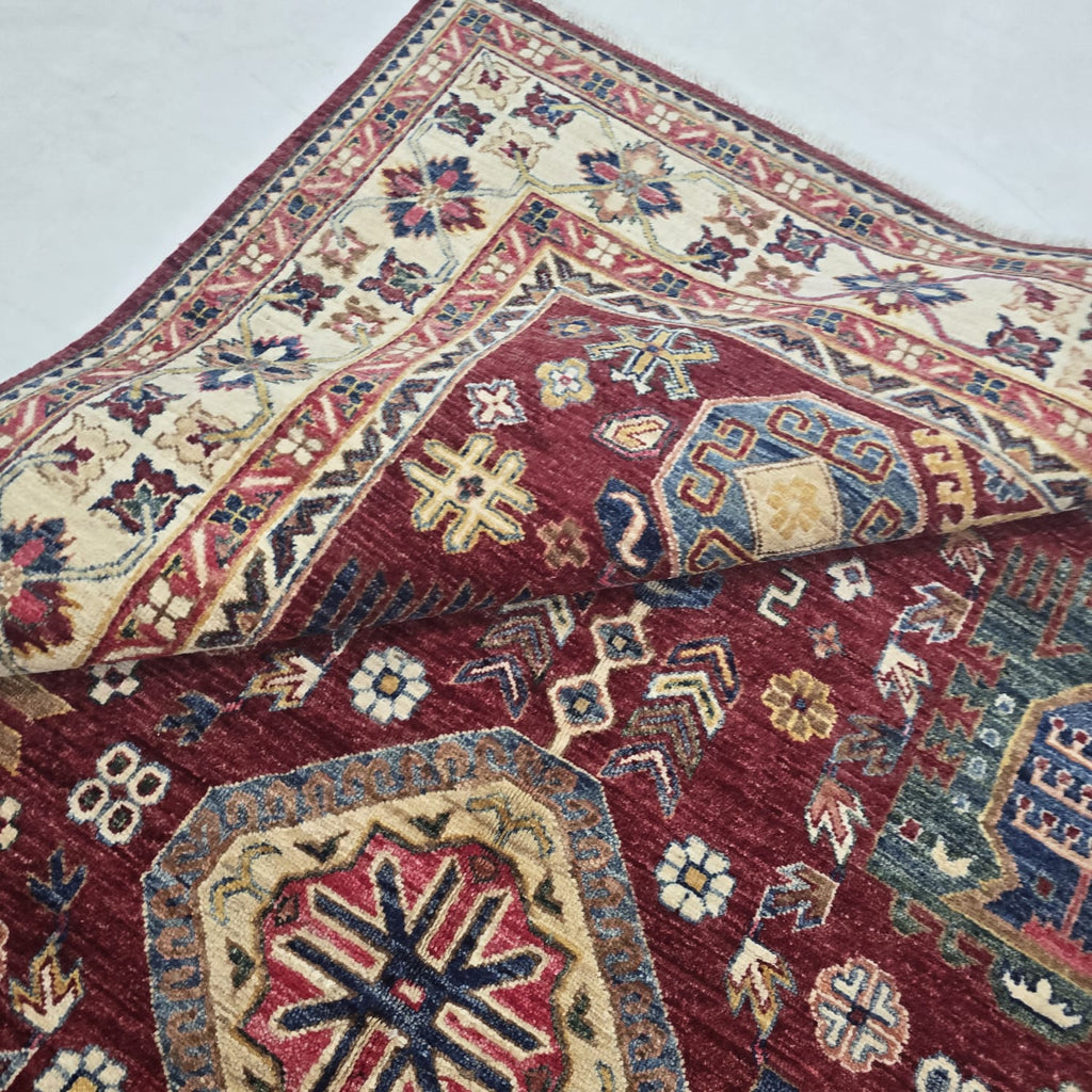 5.5x8 Red Heriz Floral Area Rug | Handmade Wool & Cotton Rug