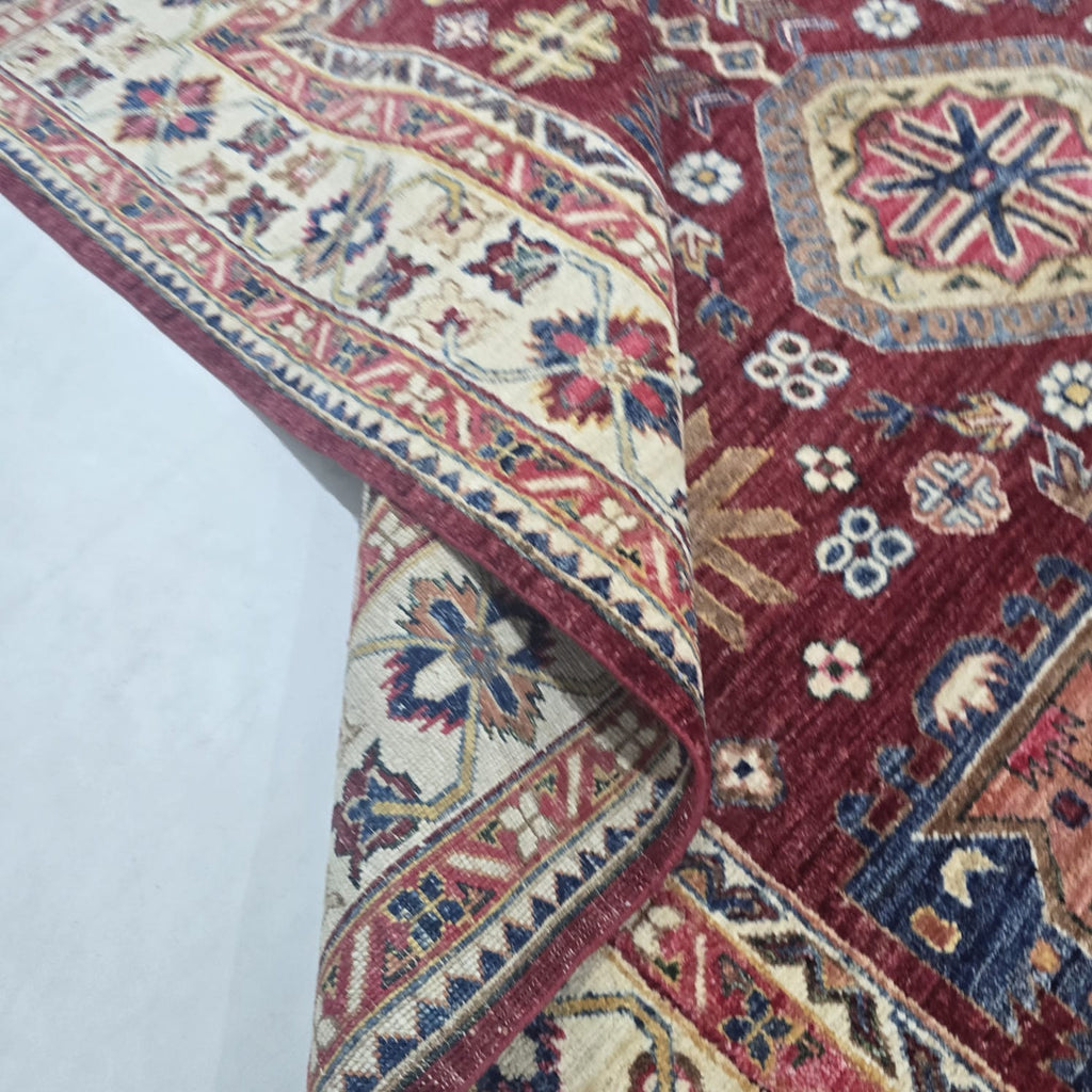 5.5x8 Red Heriz Floral Area Rug | Handmade Wool & Cotton Rug