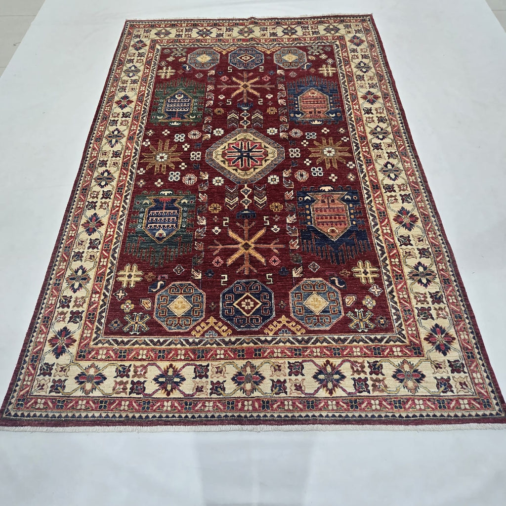 5.5x8 red Heriz floral handmade wool and cotton area rug with vegetable dyeing