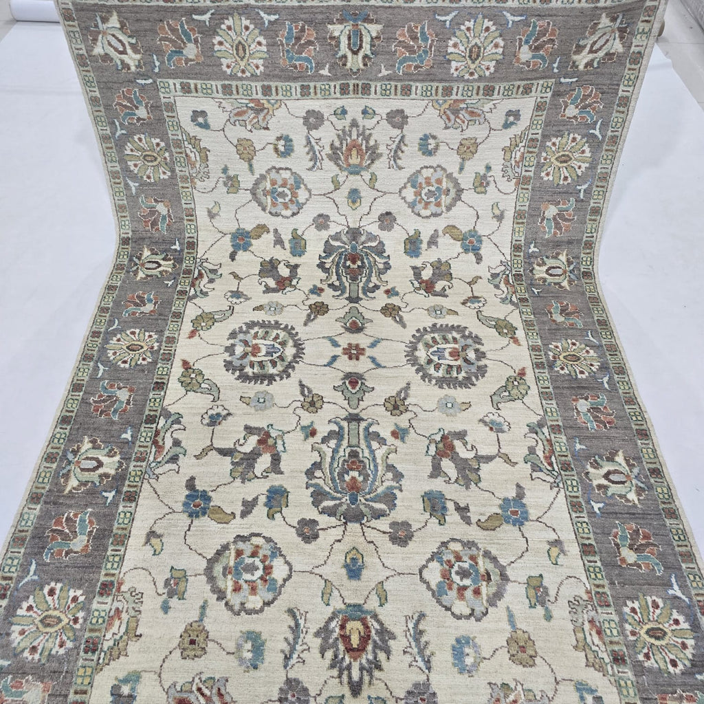 5x8 Beige Chobi Floral Area Rug | Handmade Wool & Cotton Rug