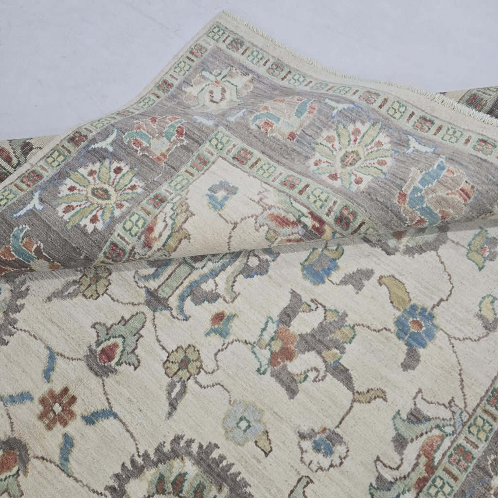 5x8 Beige Chobi Floral Area Rug | Handmade Wool & Cotton Rug