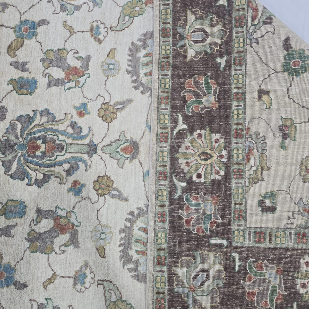5x8 Beige Chobi Floral Area Rug | Handmade Wool & Cotton Rug