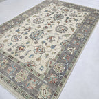 5x8 Beige Chobi Floral Area Rug | Handmade Wool & Cotton Rug