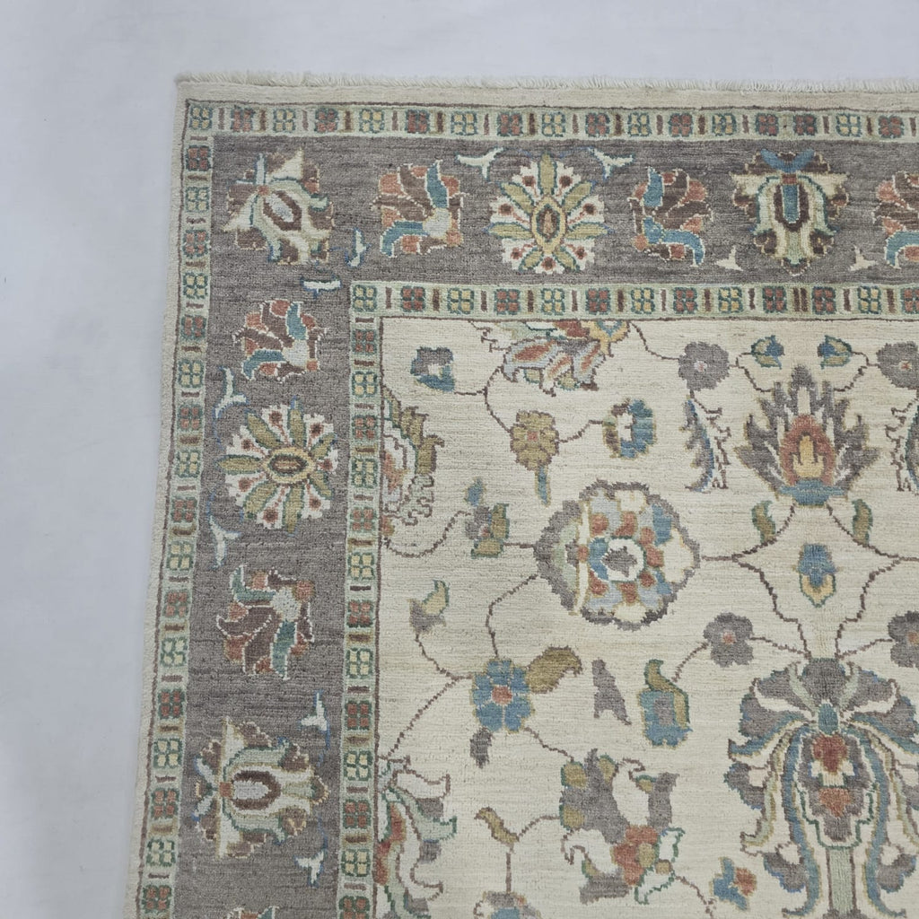 5x8 Beige Chobi Floral Area Rug | Handmade Wool & Cotton Rug