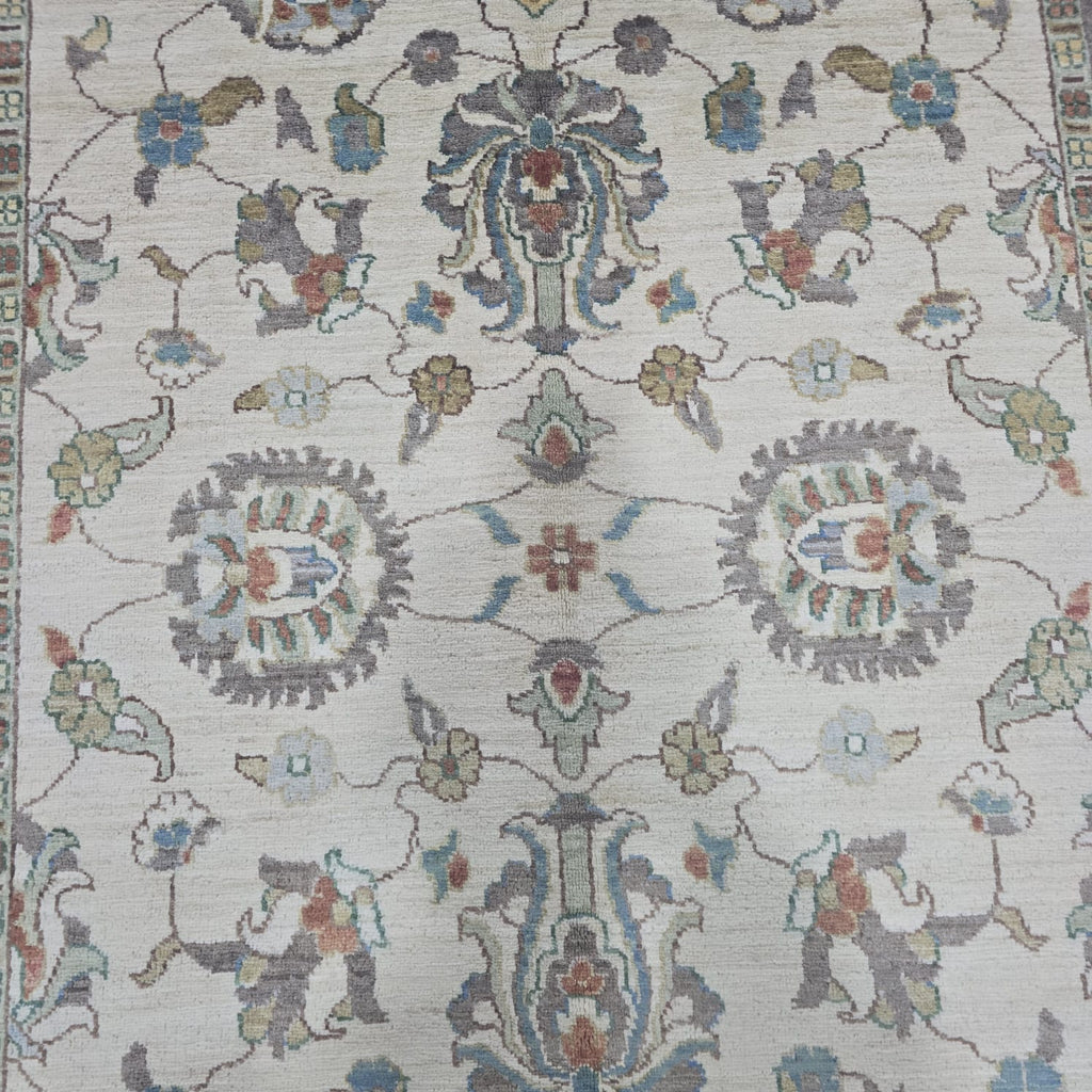 5x8 Beige Chobi Floral Area Rug | Handmade Wool & Cotton Rug