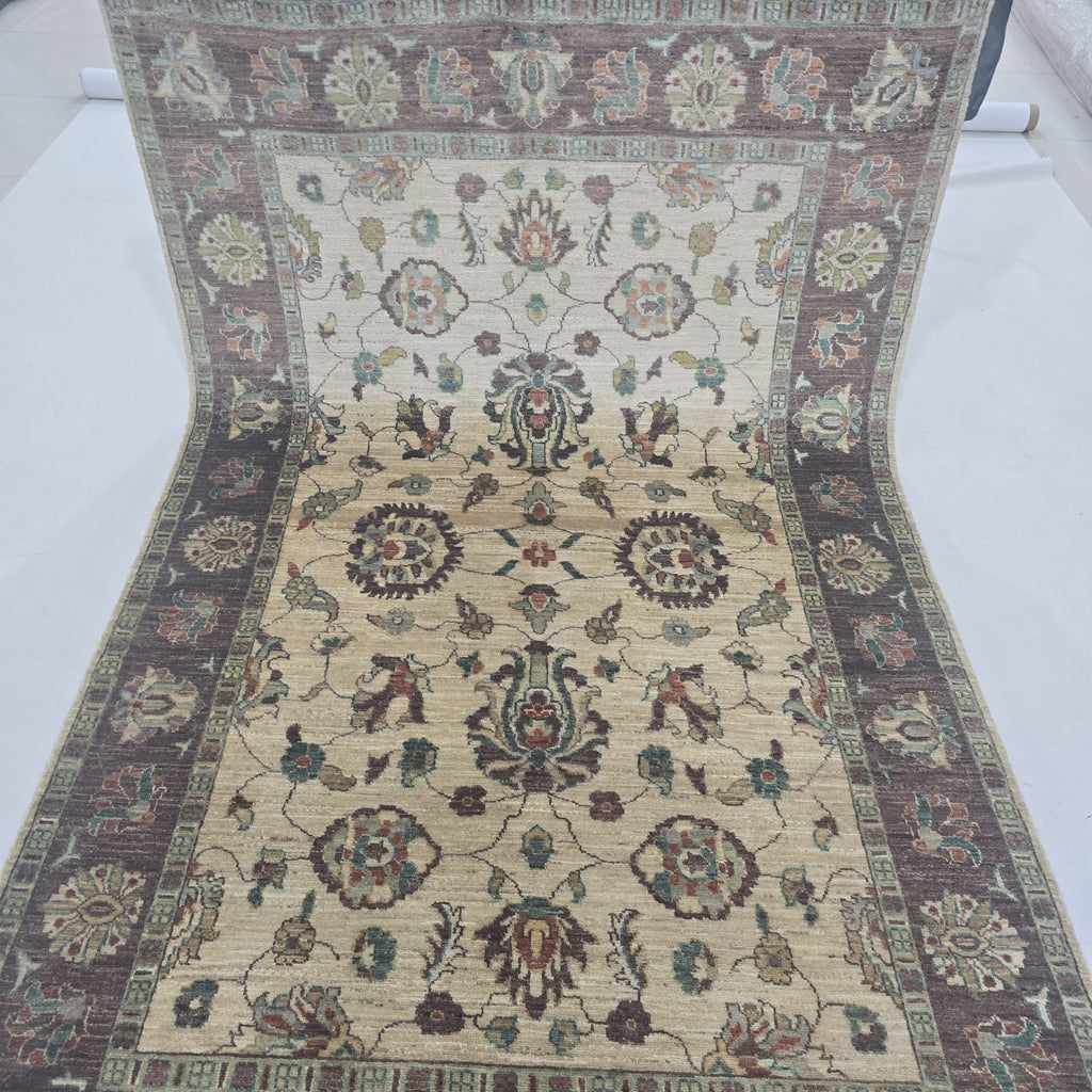 5x8 Beige Chobi Floral Area Rug | Handmade Wool & Cotton Rug