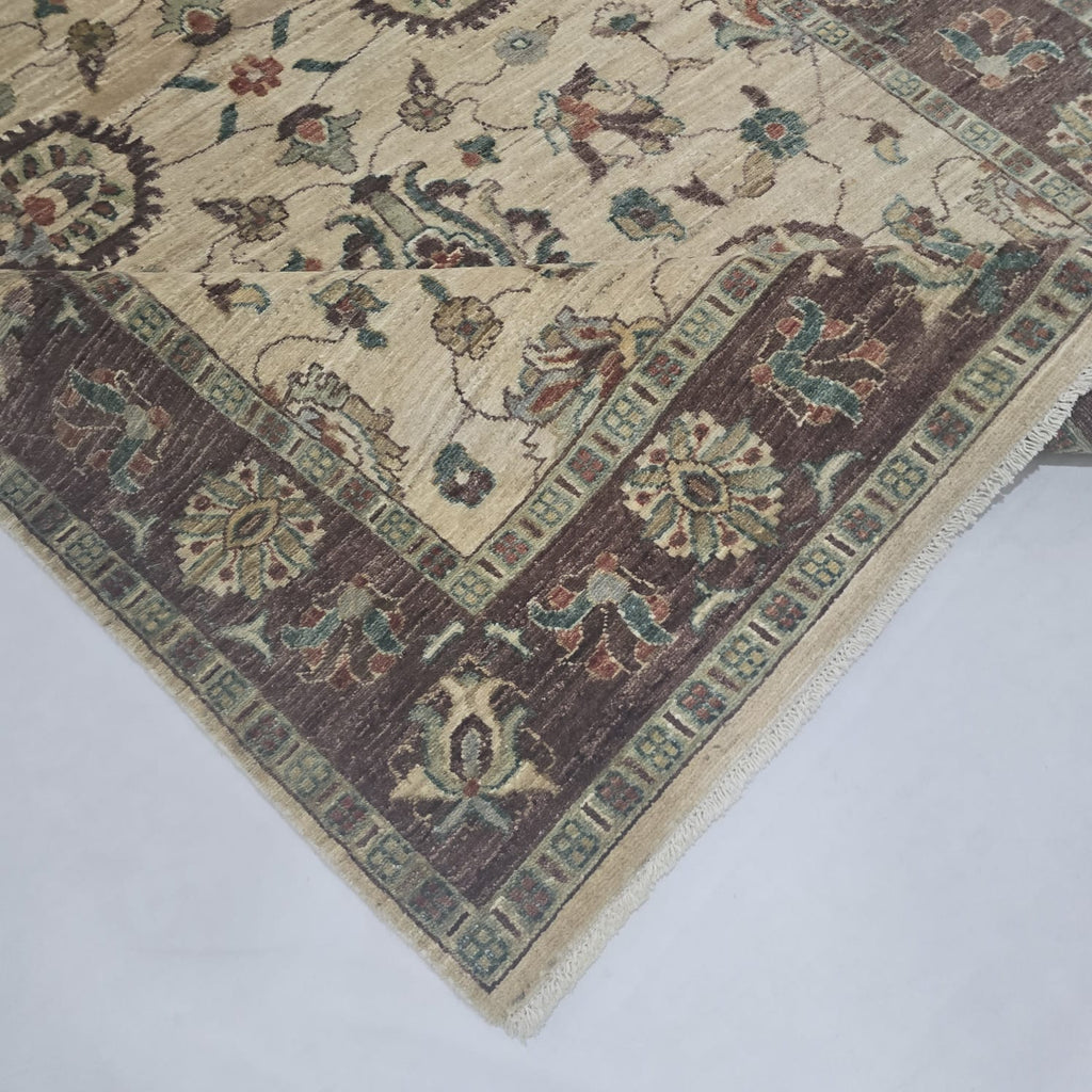 5x8 Beige Chobi Floral Area Rug | Handmade Wool & Cotton Rug