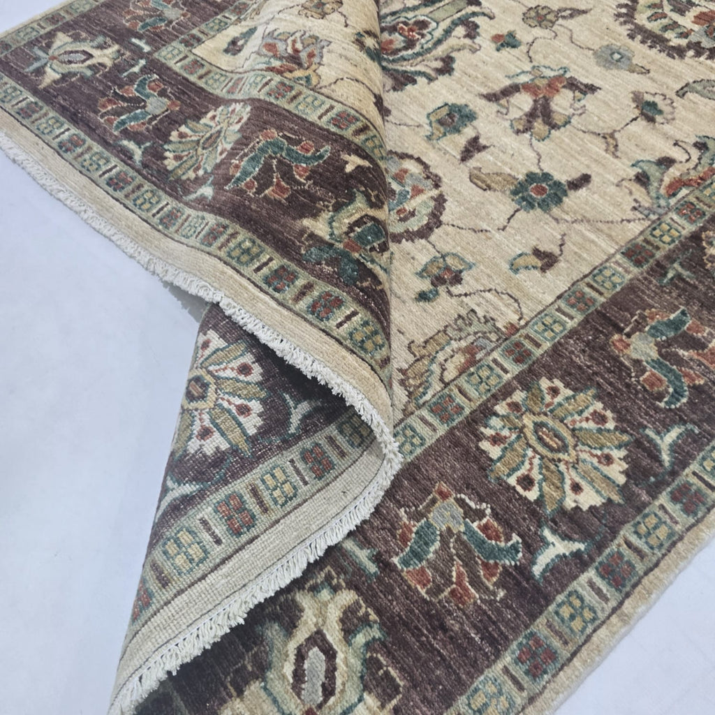 5x8 Beige Chobi Floral Area Rug | Handmade Wool & Cotton Rug