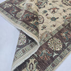 5x8 Beige Chobi Floral Area Rug | Handmade Wool & Cotton Rug