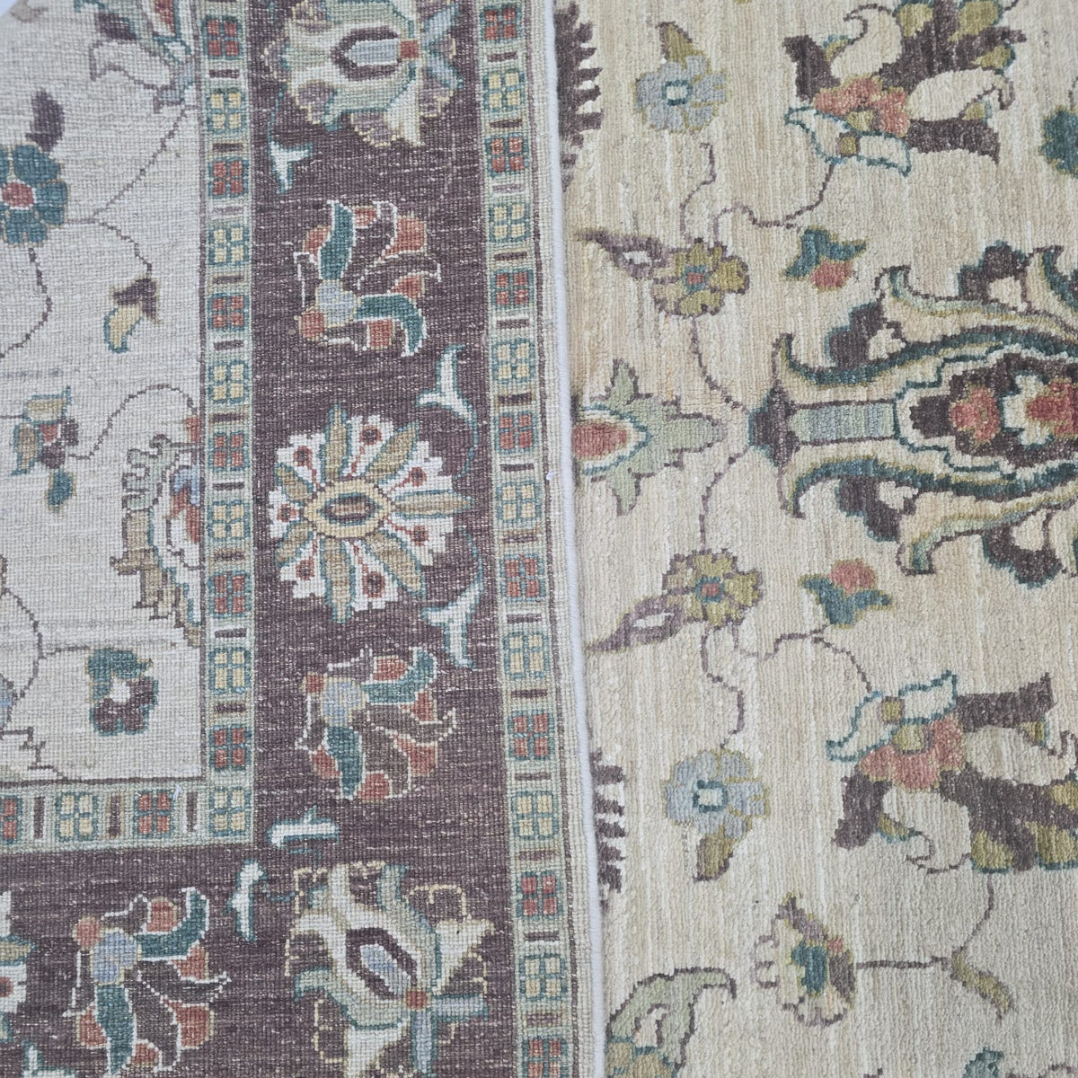 5x8 Beige Chobi Floral Area Rug | Handmade Wool & Cotton Rug