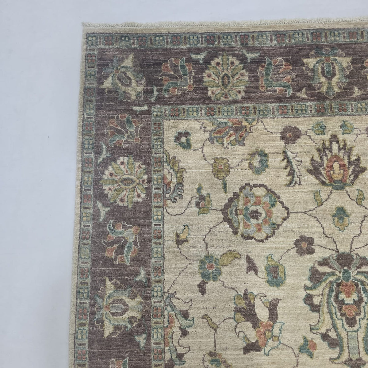 5x8 Beige Chobi Floral Area Rug | Handmade Wool & Cotton Rug