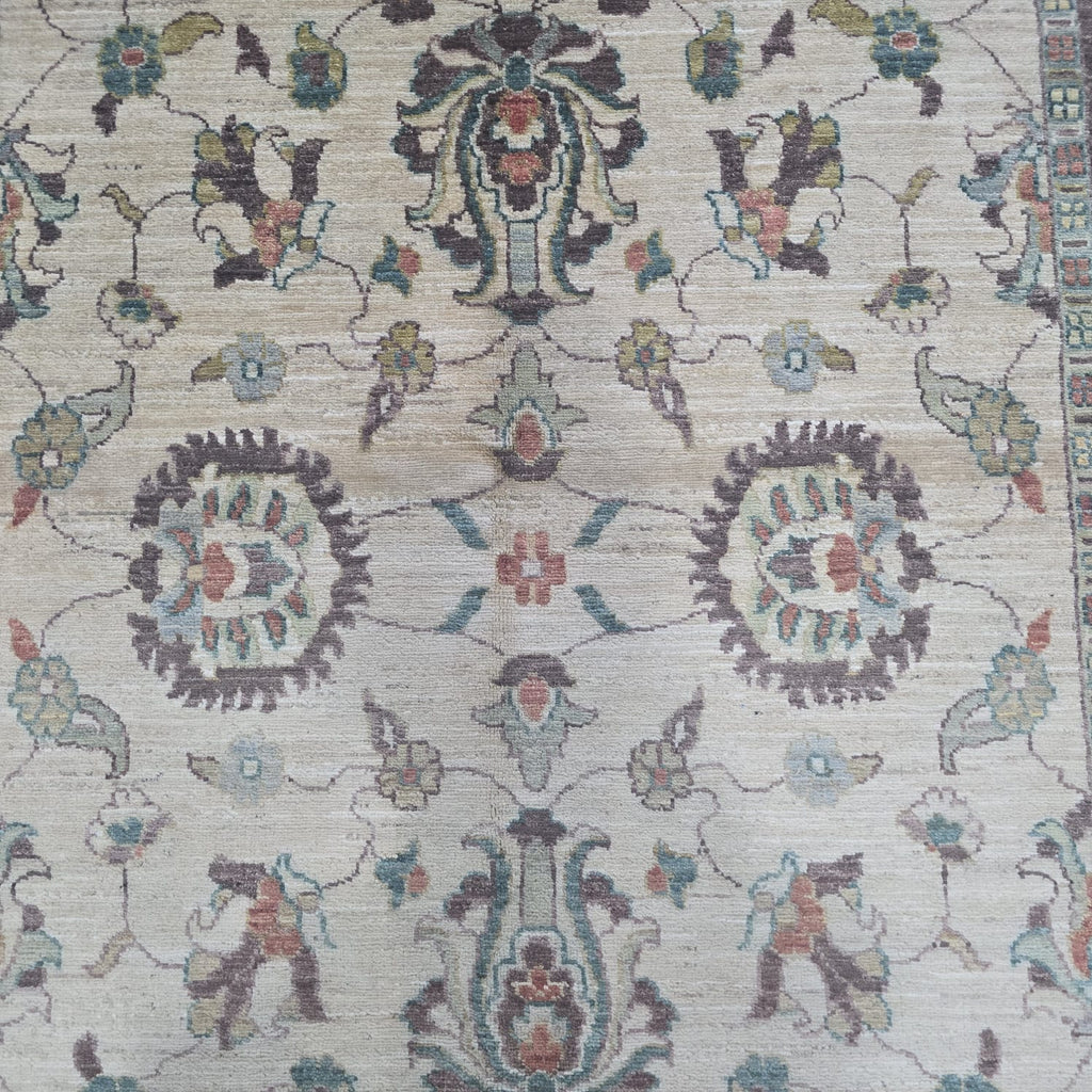 5x8 Beige Chobi Floral Area Rug | Handmade Wool & Cotton Rug
