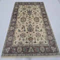 5x8 beige Chobi floral handmade wool and cotton area rug with vegetable dyeing