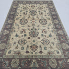 5x8 Beige Chobi Floral Area Rug | Handmade Wool & Cotton Rug