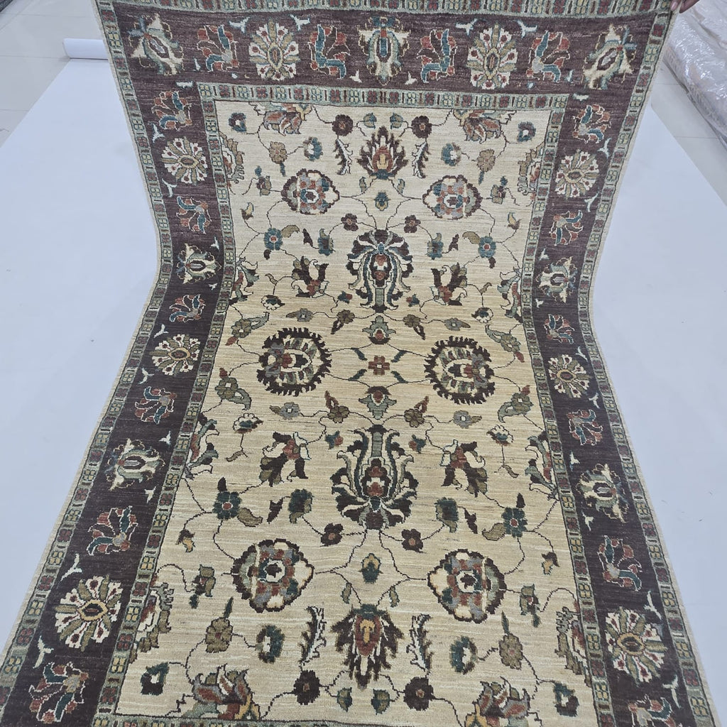 5x8 Beige Chobi Floral Area Rug | Handmade Wool & Cotton Rug