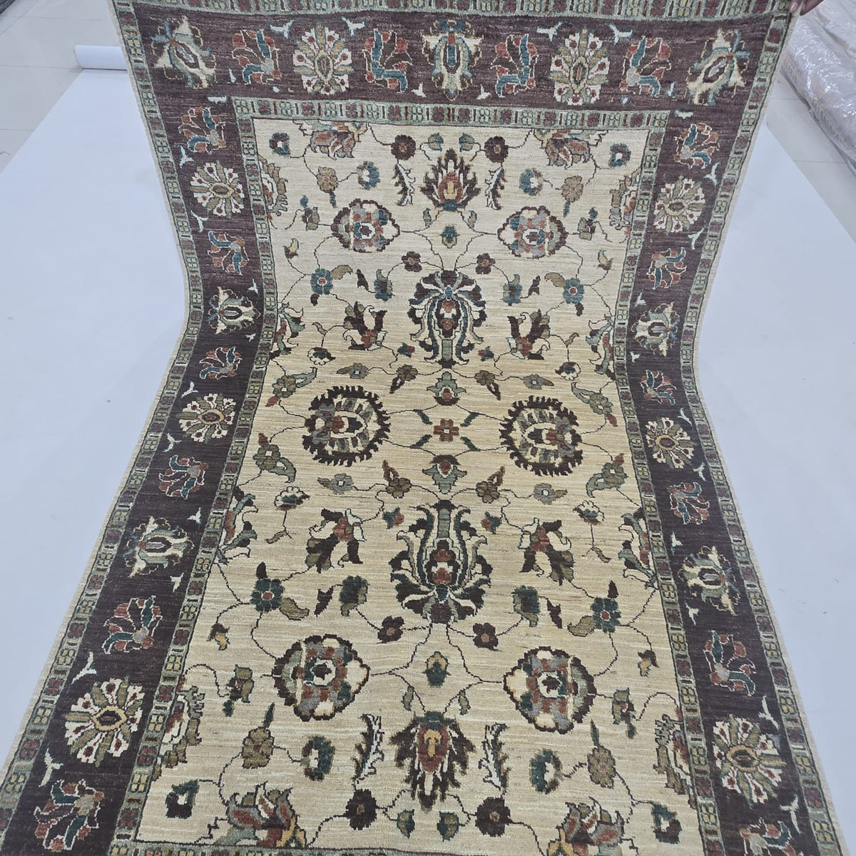 5x8 Beige Chobi Floral Area Rug | Handmade Wool & Cotton Rug