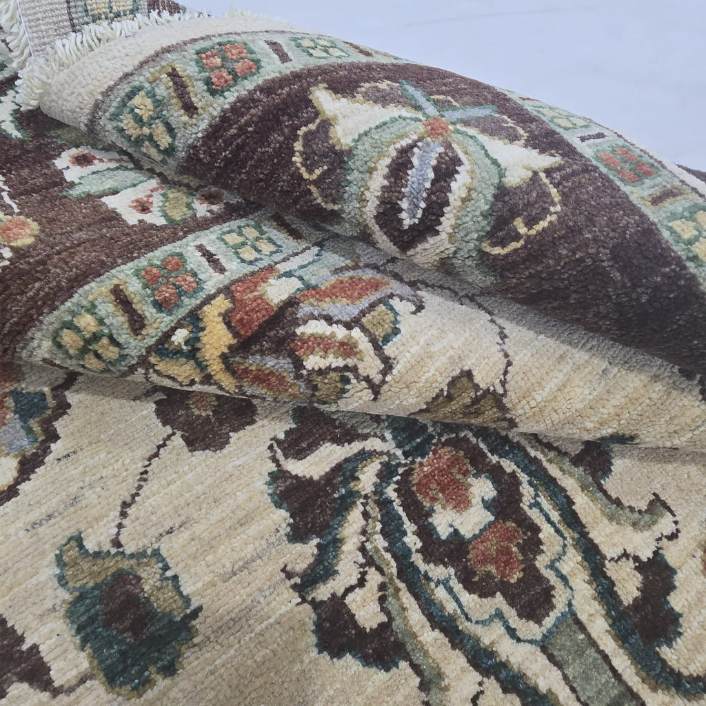 5x8 Beige Chobi Floral Area Rug | Handmade Wool & Cotton Rug