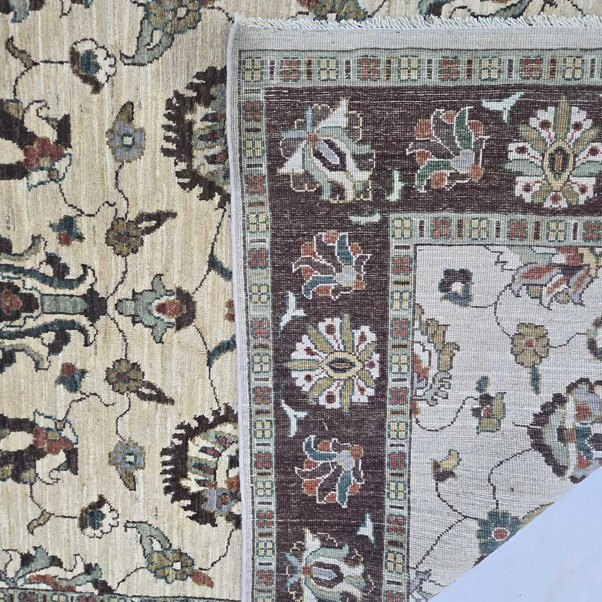 5x8 Beige Chobi Floral Area Rug | Handmade Wool & Cotton Rug