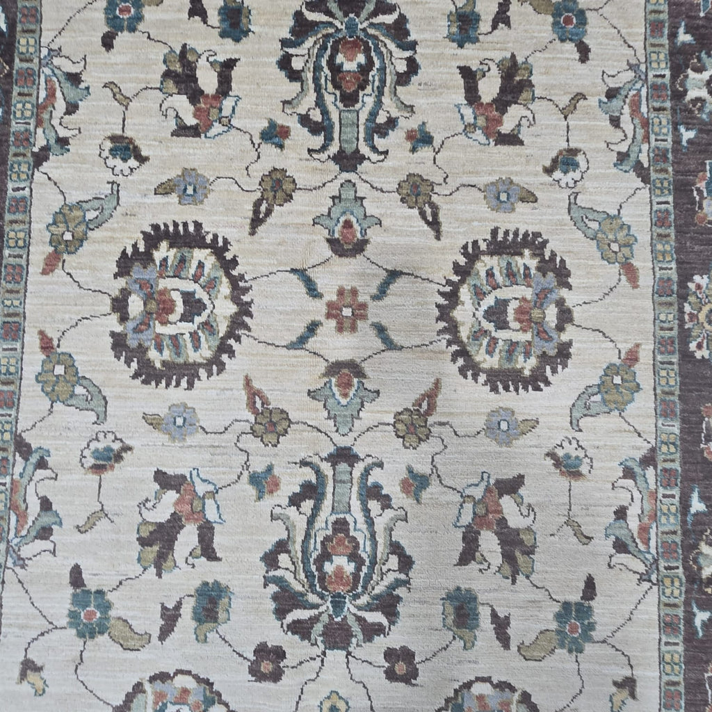 5x8 Beige Chobi Floral Area Rug | Handmade Wool & Cotton Rug