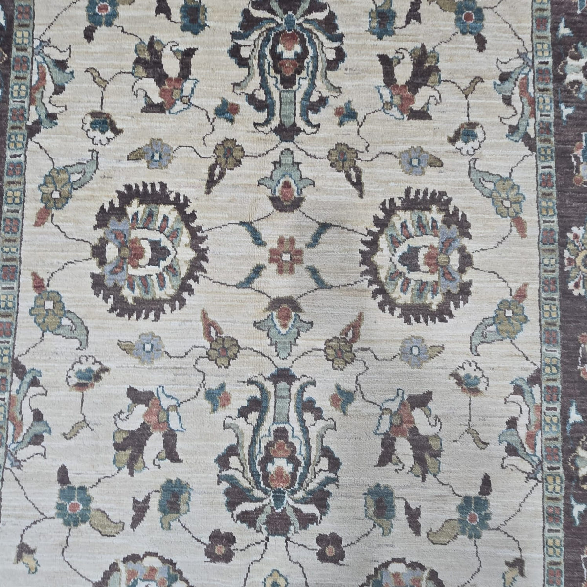 5x8 Beige Chobi Floral Area Rug | Handmade Wool & Cotton Rug