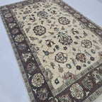 5x8 Beige Chobi Floral Area Rug | Handmade Wool & Cotton Rug