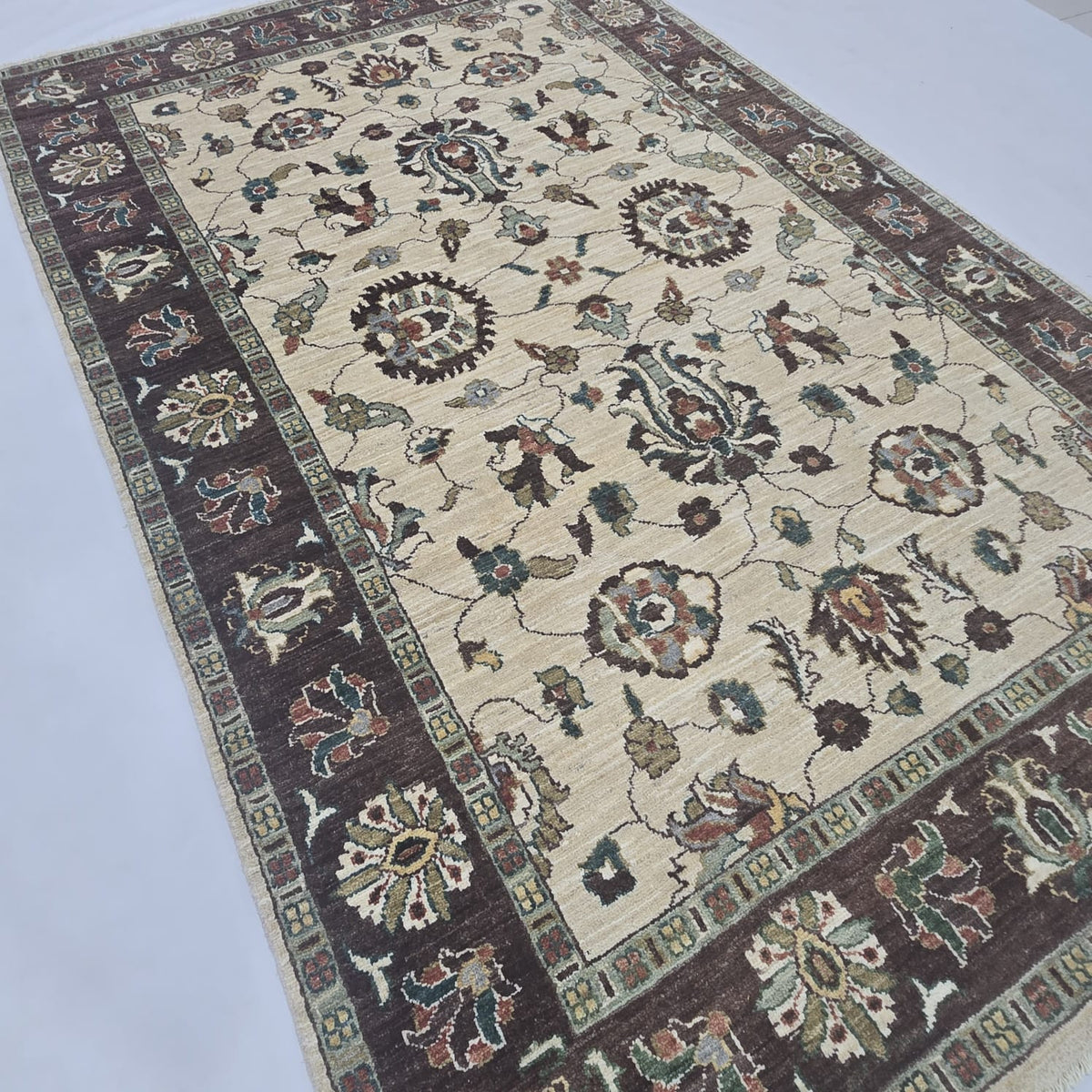 5x8 Beige Chobi Floral Area Rug | Handmade Wool & Cotton Rug