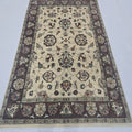 5x8 beige Chobi floral handmade wool and cotton area rug with vegetable dyeing