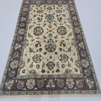 5x8 beige Chobi floral handmade wool and cotton area rug with vegetable dyeing