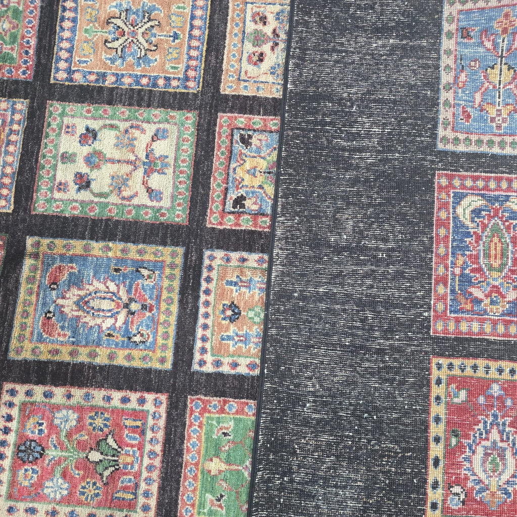 5.5x8 Black Gul-e-Ayena Area Rug | Handmade Wool & Cotton Rug