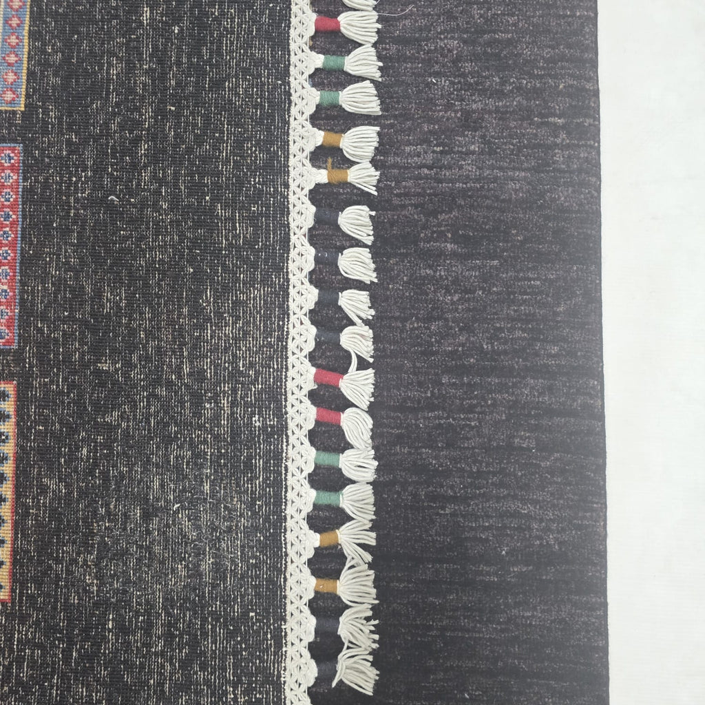5.5x8 Black Gul-e-Ayena Area Rug | Handmade Wool & Cotton Rug