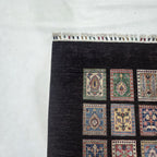 5.5x8 Black Gul-e-Ayena Area Rug | Handmade Wool & Cotton Rug