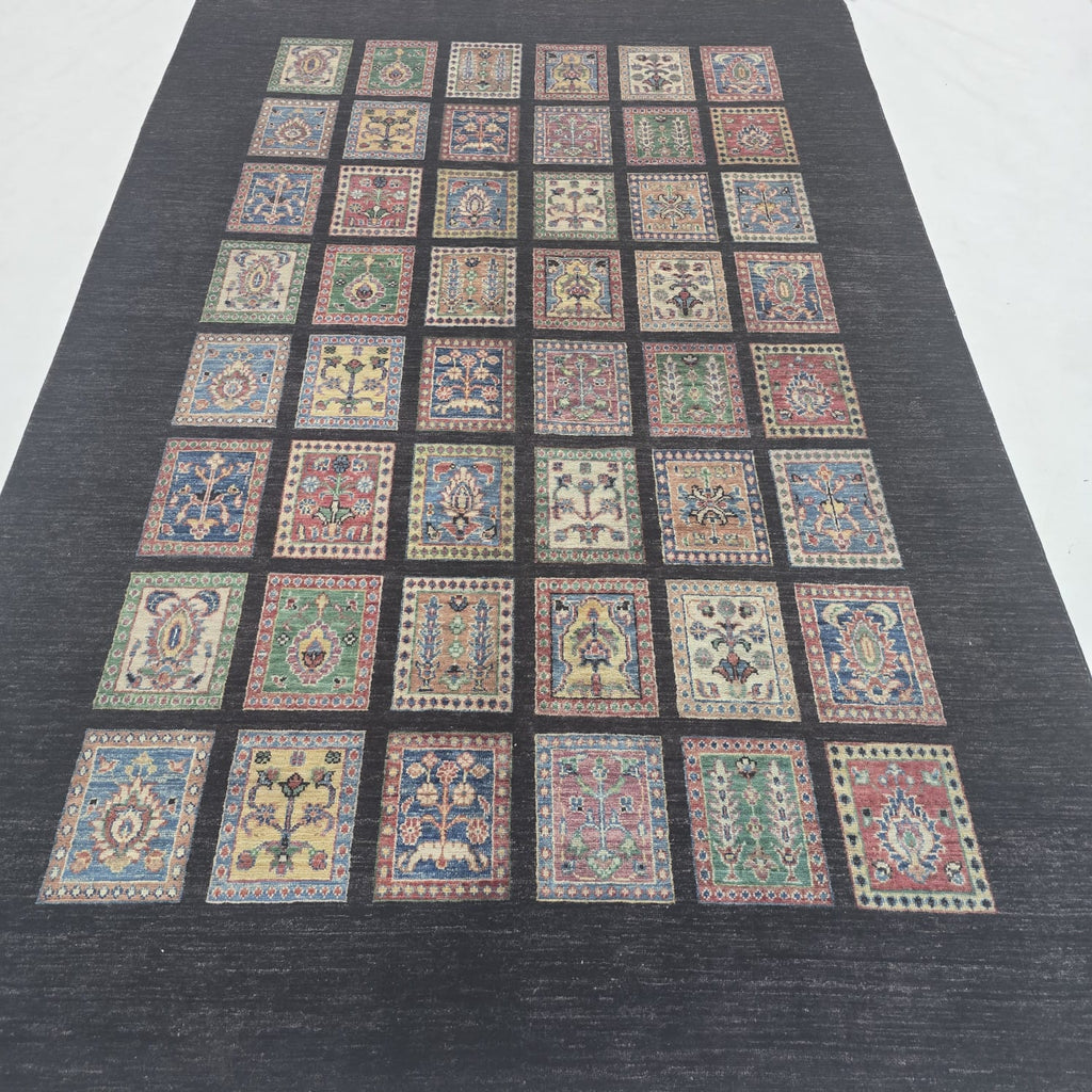 5.5x8 Black Gul-e-Ayena Area Rug | Handmade Wool & Cotton Rug