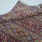5.5x8 Red Khurjeen Rainbow Area Rug | Handmade Wool & Cotton Rug