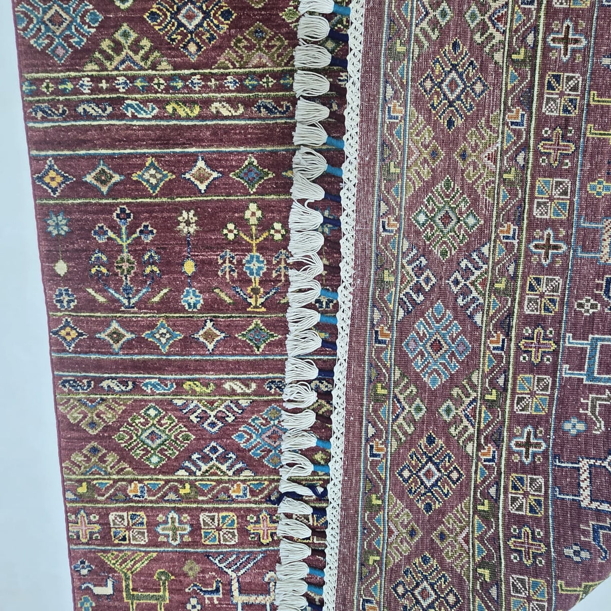 5.5x8 Red Khurjeen Rainbow Area Rug | Handmade Wool & Cotton Rug