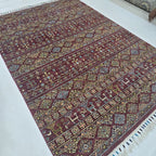 5.5x8 Red Khurjeen Rainbow Area Rug | Handmade Wool & Cotton Rug