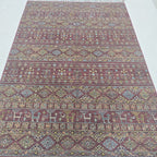 5.5x8 Red Khurjeen Rainbow Area Rug | Handmade Wool & Cotton Rug