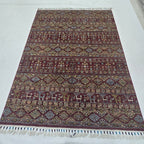 5.5x8 red Khurjeen rainbow handmade wool and cotton area rug with vegetable dyeing