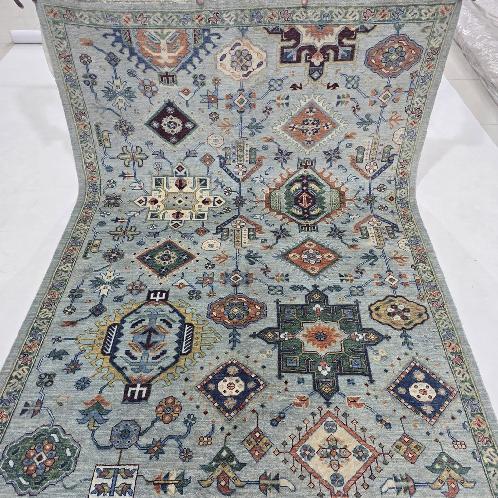 5.5x8 Blue Heriz Floral Area Rug | Handmade Wool & Cotton Rug