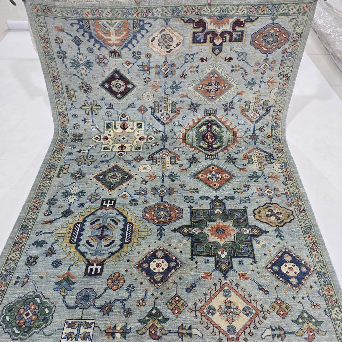 5.5x8 Blue Heriz Floral Area Rug | Handmade Wool & Cotton Rug