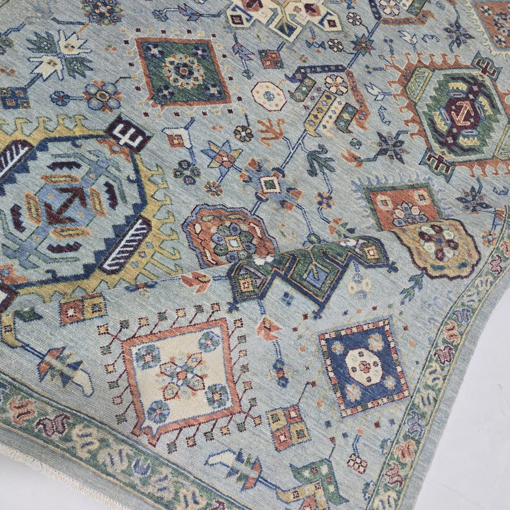 5.5x8 Blue Heriz Floral Area Rug | Handmade Wool & Cotton Rug