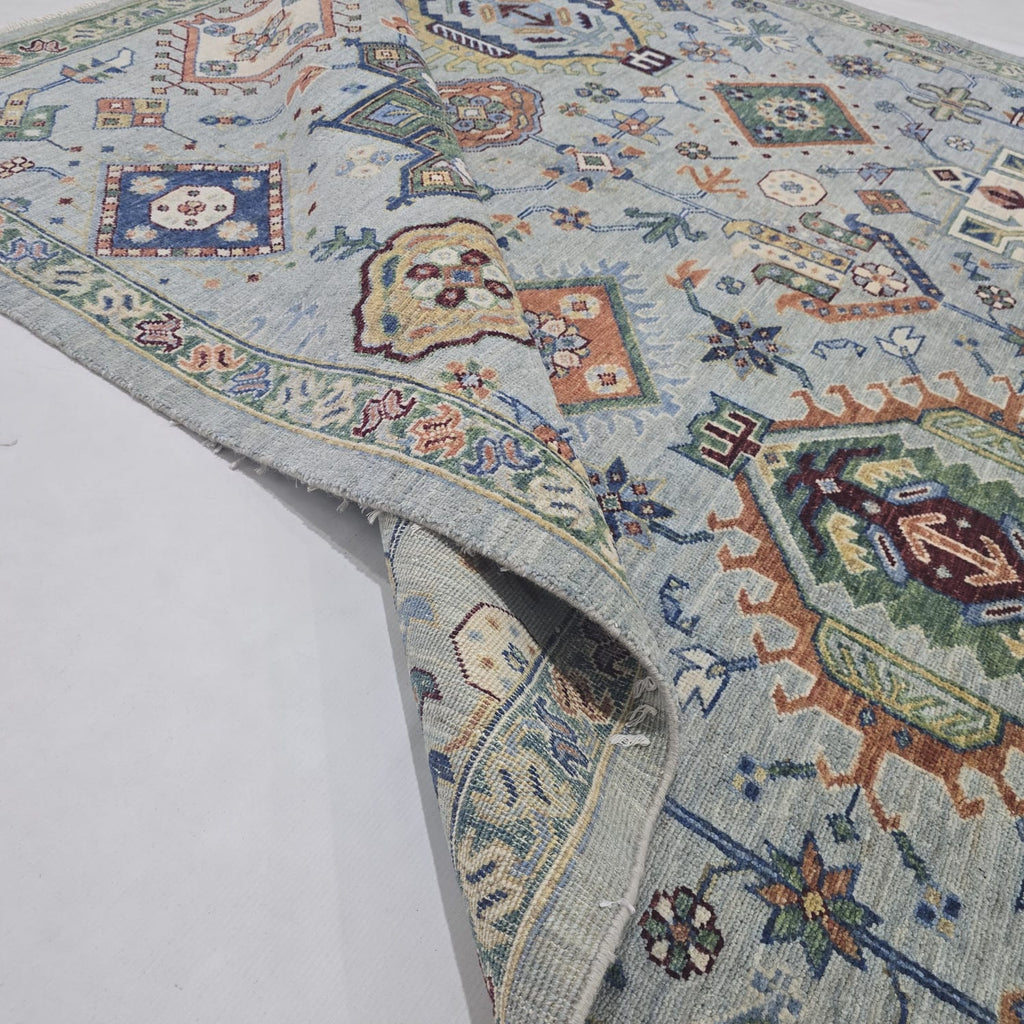 5.5x8 Blue Heriz Floral Area Rug | Handmade Wool & Cotton Rug