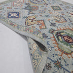 5.5x8 Blue Heriz Floral Area Rug | Handmade Wool & Cotton Rug