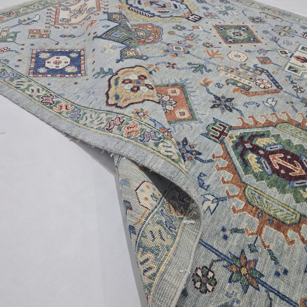 5.5x8 Blue Heriz Floral Area Rug | Handmade Wool & Cotton Rug