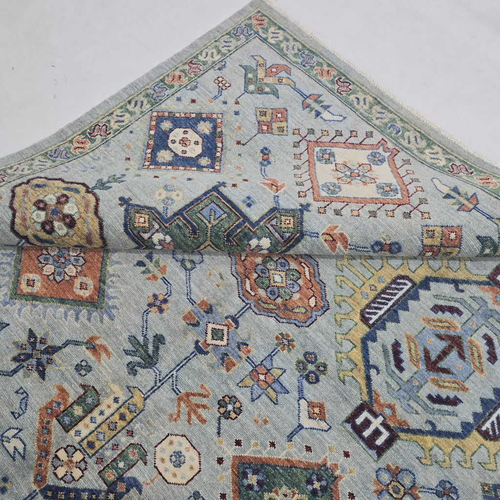 5.5x8 Blue Heriz Floral Area Rug | Handmade Wool & Cotton Rug