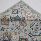 5.5x8 Blue Heriz Floral Area Rug | Handmade Wool & Cotton Rug