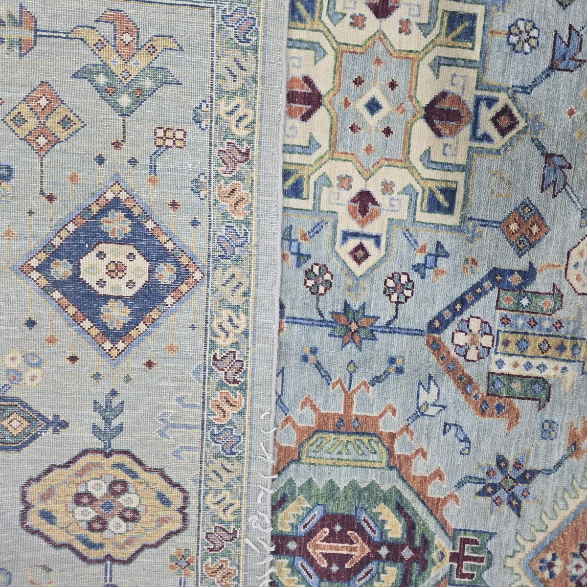 5.5x8 Blue Heriz Floral Area Rug | Handmade Wool & Cotton Rug