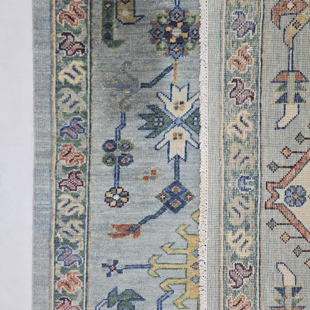 5.5x8 Blue Heriz Floral Area Rug | Handmade Wool & Cotton Rug